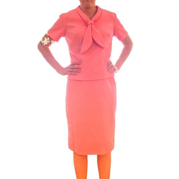 Maggs Head Skirt Set 2PC 60s 70s Pink Ladies SMALL Secretarial Mod Textured - Picture 1 of 7